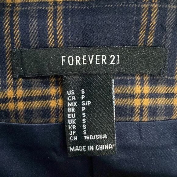 Forever 21 Navy & Yellow Plaid Skirt Front Functional Zipper Accent - Size Small - Picture 5 of 6